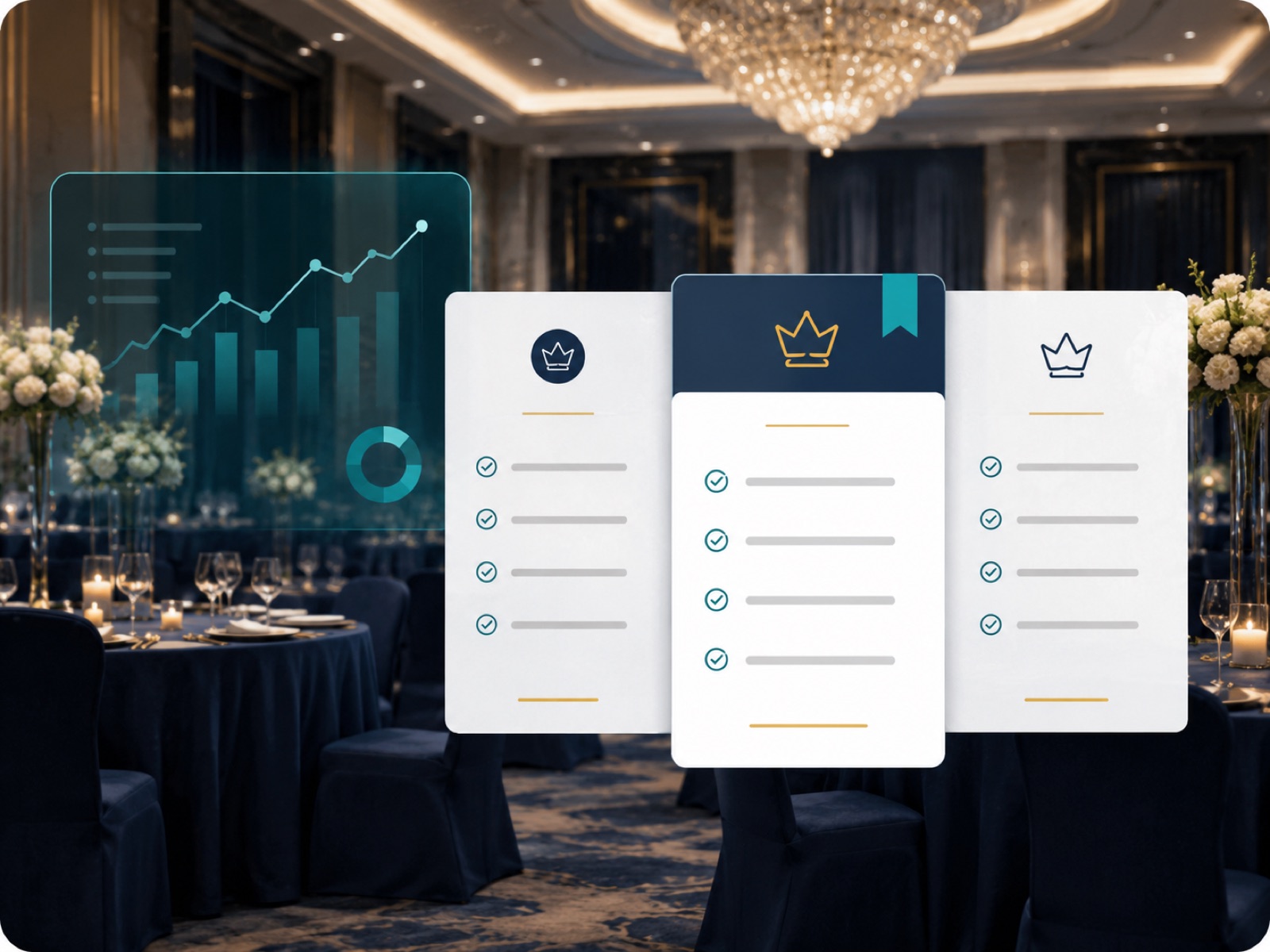 Structured venue pricing dashboard in a luxury banquet hall